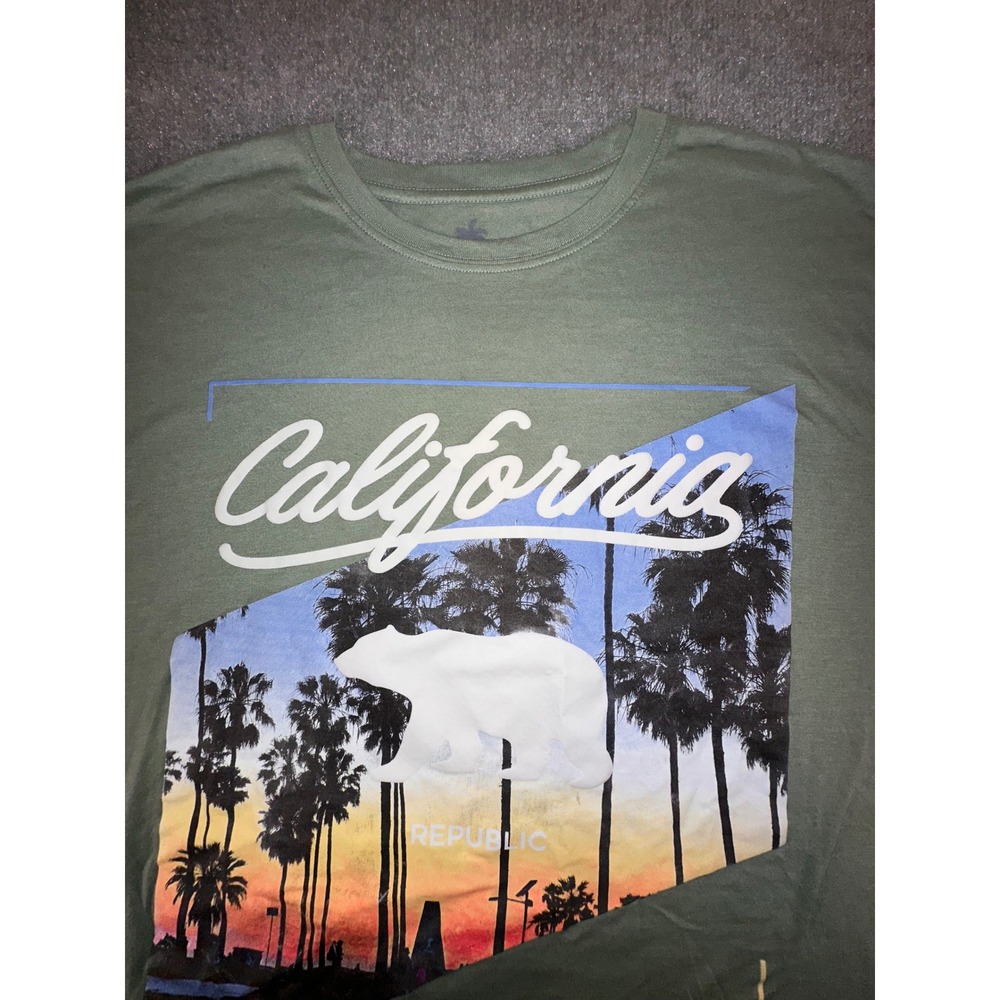 Vibes Mens California Republic Golden State Graphic T-Shirt Olive Green 2XL